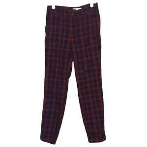 H&M Plaid Ankle-Length Pants Skinny Slacks, Blue & Red